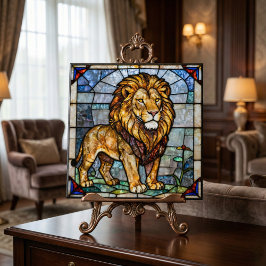 Faux Stained Glass Majestic Lion Mosaic Art Kakelplatta