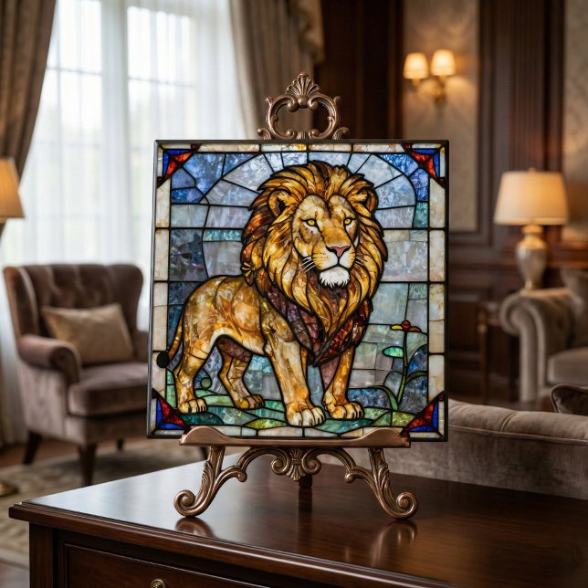 Faux Stained Glass Majestic Lion Mosaic Art Kakelplatta (Skapare uppladdad)