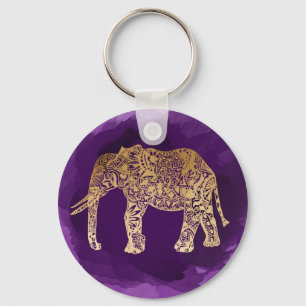 faux stam av elefant från guld lila nyckelring
