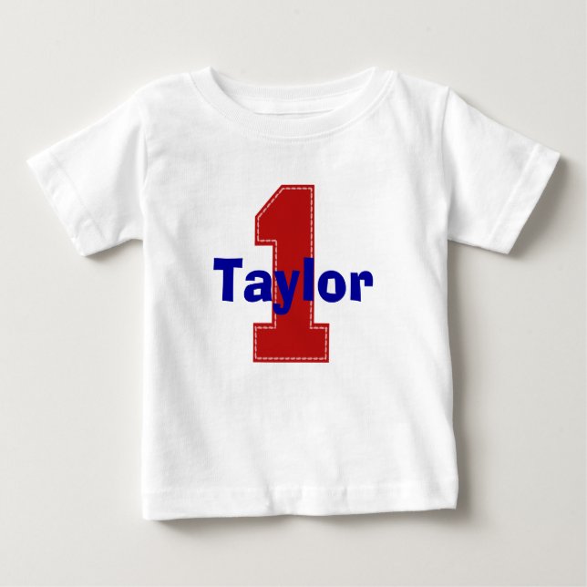 Faux Stitch First Birthday Shirt Tee Shirt (Framsida)