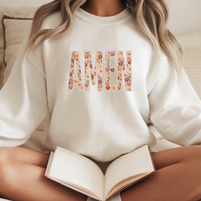Faux Stitched Floral “Amen” Christian Sweatshirt T Shirt (Skapare uppladdad)