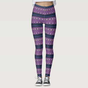 Faux stucken ful purpurfärgad juldamasker leggings