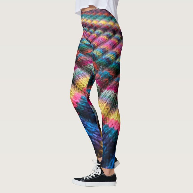 Faux Sweater Leggings-multi-färg diagonal rand Leggings (Vänster)
