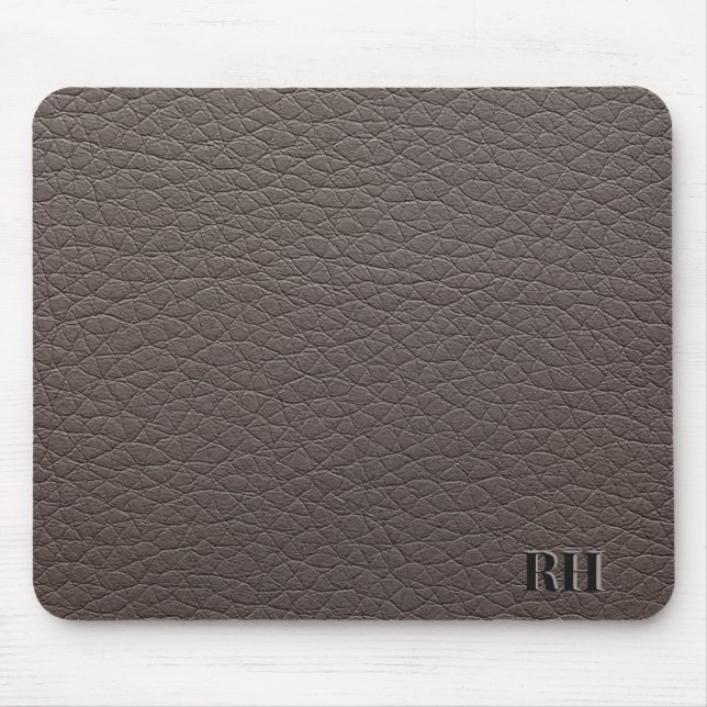 Faux Taupe Leather Anpassningsbar Monogrammed Init Musmatta (Framsidan)