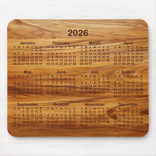 Faux Teak Wood 2026 Calendar Musmatta (Framsidan)