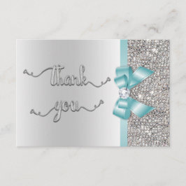 Faux Teal Bow Silver Sequins Tack Bröllop Kort
