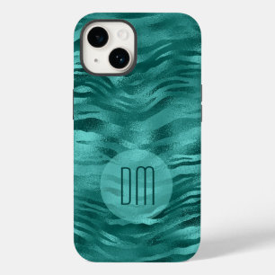 Faux Teal Foil Rand Vågar Monogram