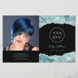 Faux teal glitter bifold brochure