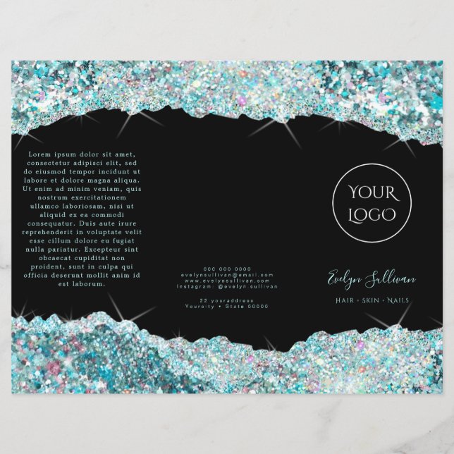 Faux teal glitter brochure (Framsida)