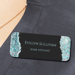 Faux teal glitter namn bricka namnbricka