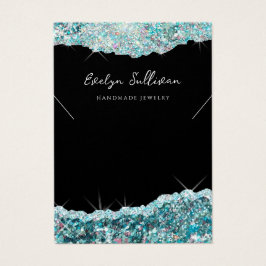 Faux teal glitter necklace-visning visitkort