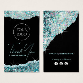 Faux teal iridescent glitter paket visitkort