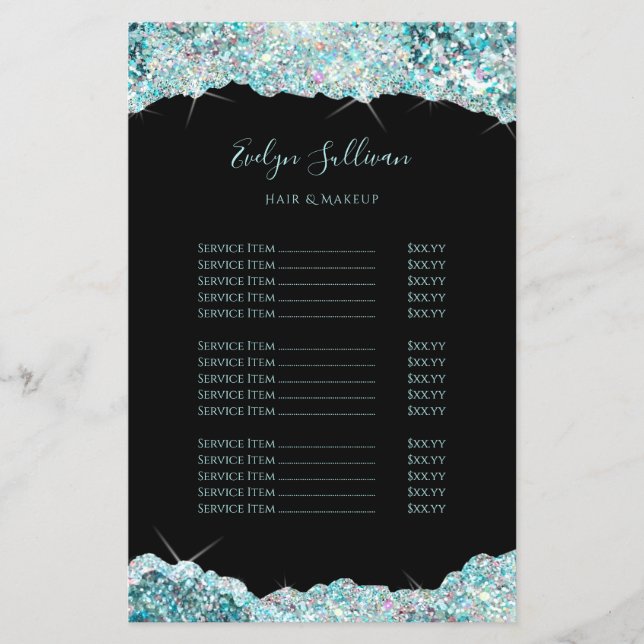 Faux teal iridescent glitter pris list flyget flygblad (Framsidan)