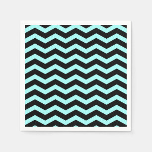 Faux Teal ’Light Blue’ Black Foil Chevron Zig Pappersservett