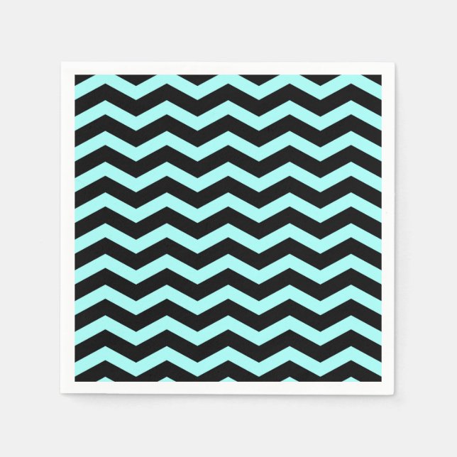 Faux Teal ’Light Blue’ Black Foil Chevron Zig Zag Pappersservett (Framsidan)