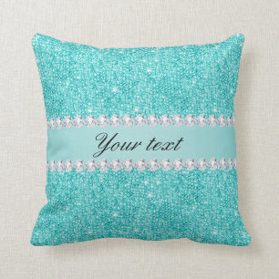 Faux teal Sequins och diamanter Kudde