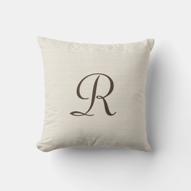 Faux texturerad rektal burlap monogram fyrkant kudde (Framsida)