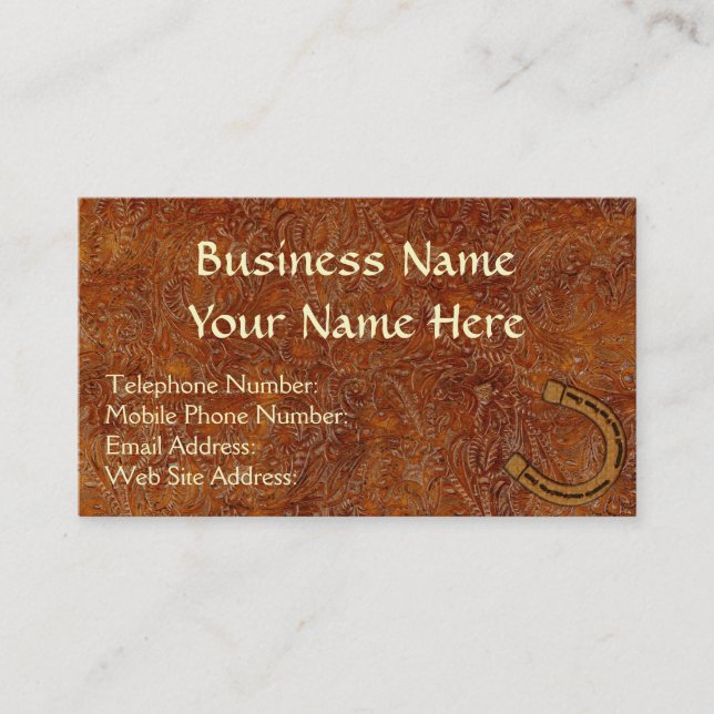 Faux Tooled Leather, Rodeo Bronco Horse Biz Cards Visitkort (Framsida)