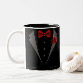 Faux Tuxedo Kostym med Red Bow Tie Två-Tonad Mugg