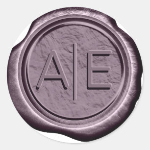 Faux Vax Bröllop Initialer Dk Mauve ID967 Runt Klistermärke