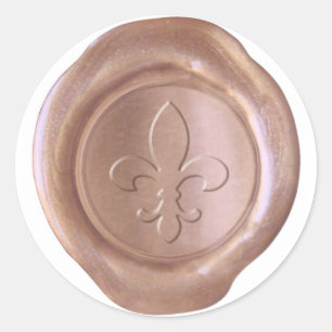 Faux Vax Seal - Ro Guld - Fleur De Lis Runt Klistermärke