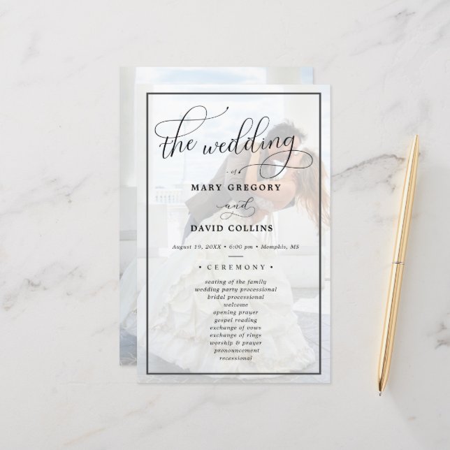 Faux Vellum Effect Overlay Photo Bröllop Ceremony (Fram/Back In Situ)