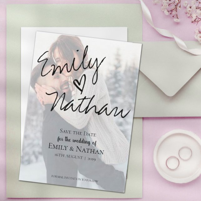 Faux Vellum Effect Photo Bröllop spara datum Spara Datumet (Faux Vellum Effect Photo Wedding Save the Date)