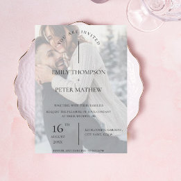 Faux Vellum Effect Photo Typography Bröllop Inbjudningar