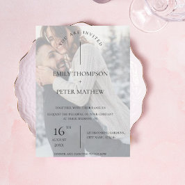 Faux Vellum Effect Photo Typography Bröllop Inbjudningar