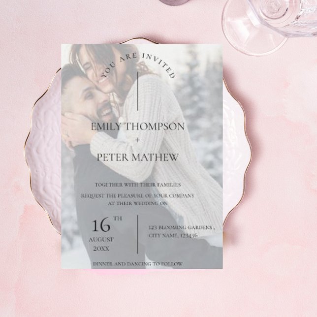 Faux Vellum Effect Photo Typography Bröllop Inbjudningar (Skapare uppladdad)