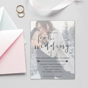Faux Vellum Effect Photo Typography-skript Bröllop Inbjudan Vykort