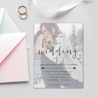 Faux Vellum Effect Photo Typography-skript Bröllop Inbjudan Vykort