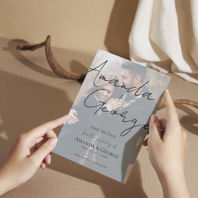 Faux Vellum Effect Two Photo Bröllop spara datum (Faux Vellum Effect Two Photo Wedding Save the Date Invitation )