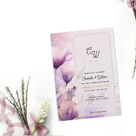Faux Vellum Luxury Monogram Floral Wedding Inbjudningar