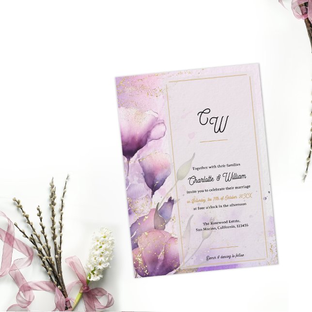  Faux Vellum Luxury Monogram Floral Wedding Inbjudningar (Faux Vellum Luxury Monogram Floral Wedding Invitation)