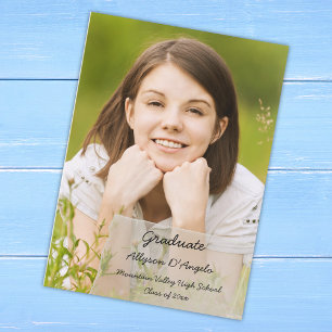 Faux Vellum Overlay Photo Studenten annons Inbjudningar