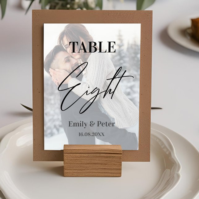 Faux Vellum Photo Bröllop åtta Bordsnummer (Faux Vellum Photo Wedding Eight Table Number)