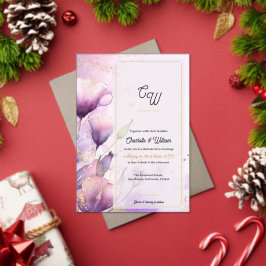 Faux Vellum Purple Floral Monogram Wedding