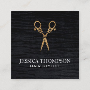 Faux Velvet Black Print Finare Salon Sissors Fyrkantigt Visitkort