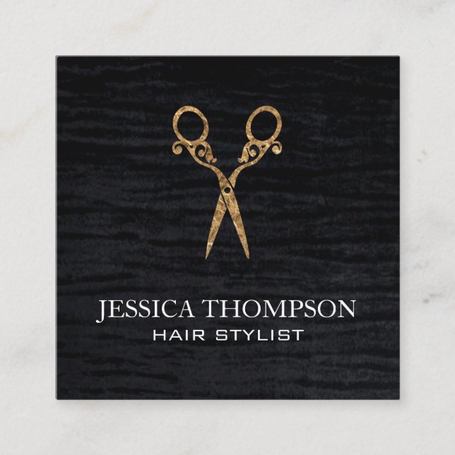 Faux Velvet Black Print Finare Salon Sissors Fyrkantigt Visitkort (Framsida)