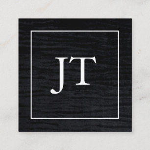 Faux Velvet Black White Gräns Monogram Fyrkantigt Visitkort