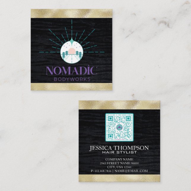 Faux Velvet | Faux Gold Foil Trim | KN-nummer Fyrkantigt Visitkort (Fram/baksida)