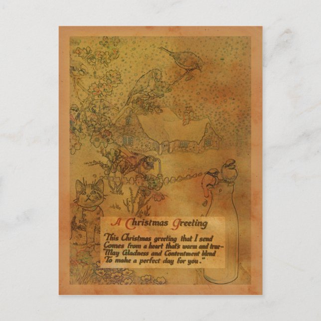 Faux Vintage jul Helg Vykort (Framsida)