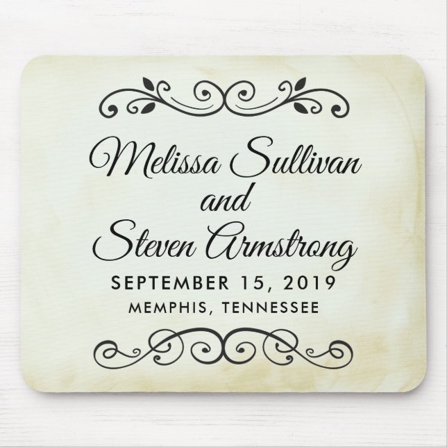 Faux Vintage Parchment Simple & Elegant bröllop Musmatta (Framsidan)
