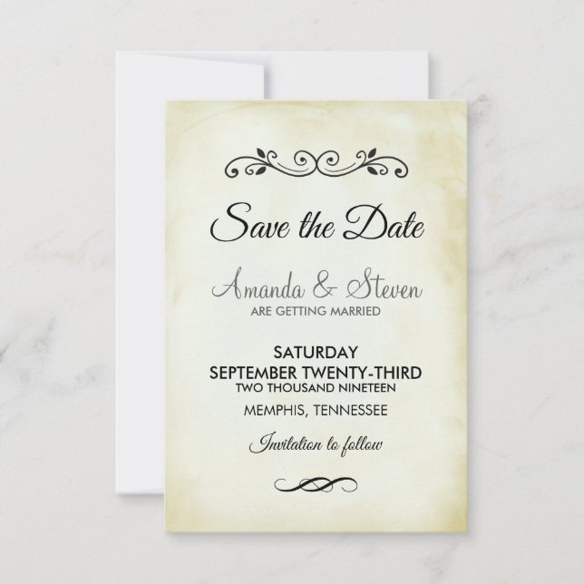 Faux Vintage parchment Simple & Elegant bröllop Spara Datumet (Framsida)