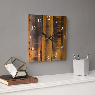 Faux Weasted Barn Wood Fyrkantig Klocka