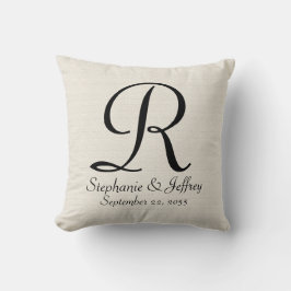 Faux White Burlap Monogram Namn 16-tums fyrkant Kudde