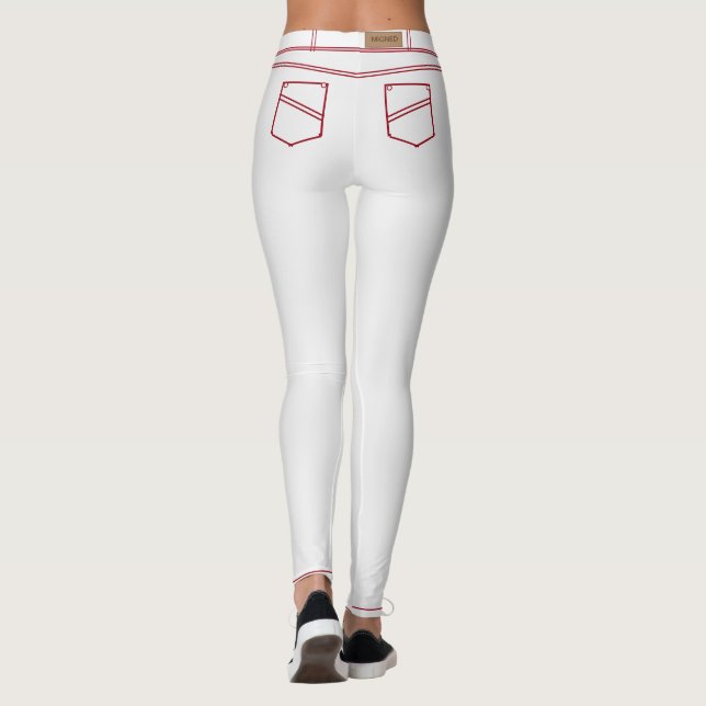 Faux White Jeans med rött Rand Leggings Modern (Baksida)