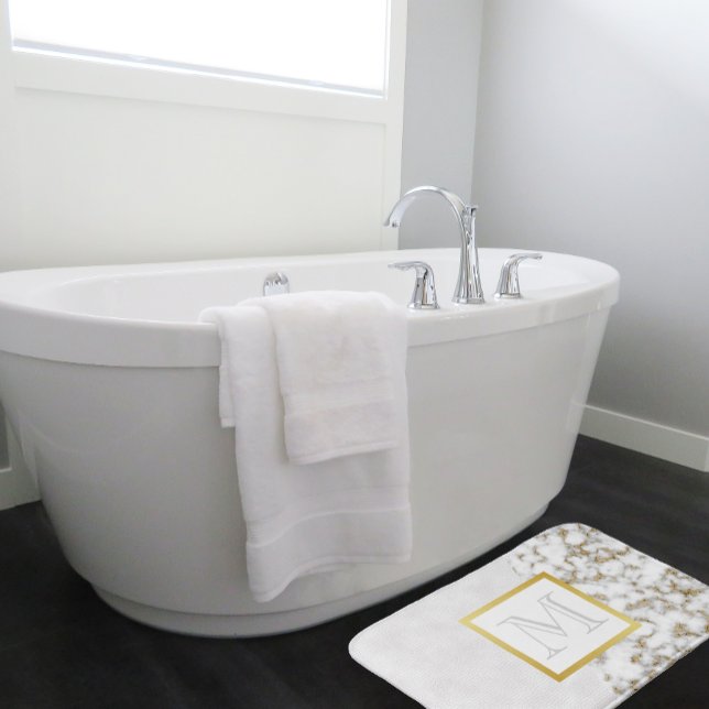 Faux White Leather Marble Monogram Badrumsmatta (Skapare uppladdad)