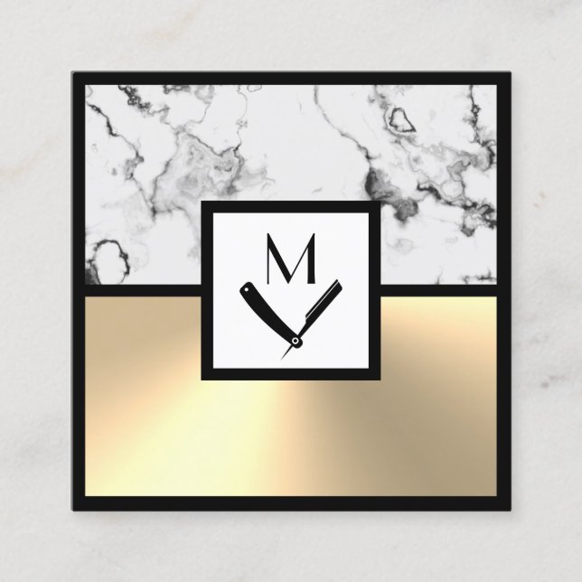 Faux white marble och guld square affärskort fyrkantigt visitkort (Framsida)